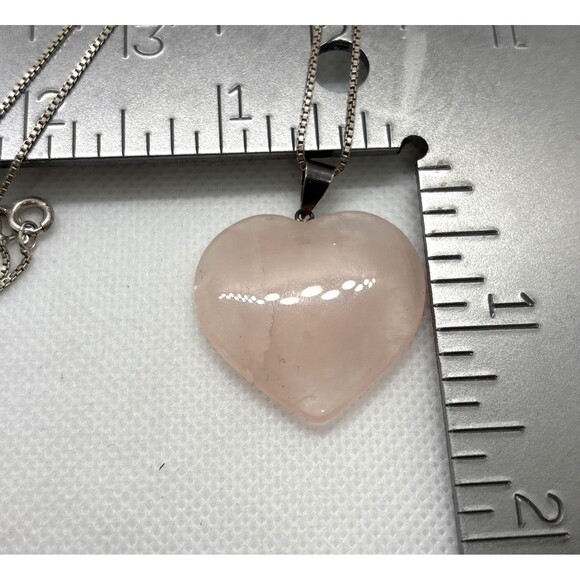 Vintage Rose Quartz Heart Pendant 20'' Chain Necklace Sterling 925 Silver 9.7g - Picture 8 of 9